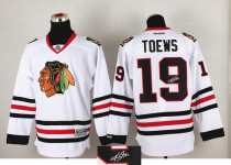 Autographed Chicago Blackhawks -19 Janathan Toews White Stitched NHL Jersey