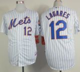 New York Mets -12 Juan Lagares White Blue Strip Home Cool Base Stitched MLB Jersey