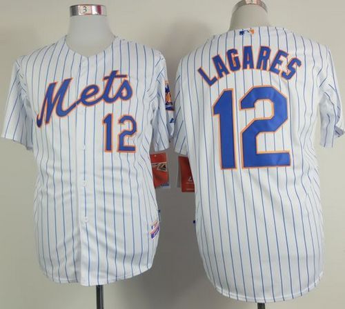 New York Mets -12 Juan Lagares White Blue Strip Home Cool Base Stitched MLB Jersey