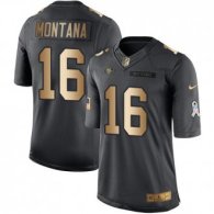 Nike 49ers -16 Joe Montana Black Stitched NFL Limited Gold Salute To Service Jersey