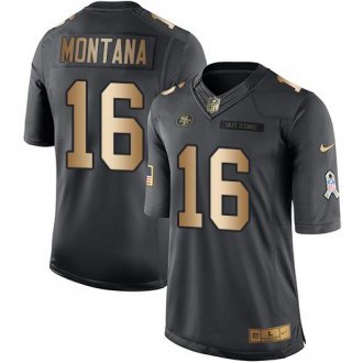 Nike 49ers -16 Joe Montana Black Stitched NFL Limited Gold Salute To Service Jersey