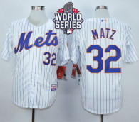 New York Mets -32 Steven Matz White Blue Strip  Home Cool Base W 2015 World Series Patch Stitched ML