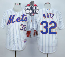 New York Mets -32 Steven Matz White Blue Strip  Home Cool Base W 2015 World Series Patch Stitched ML