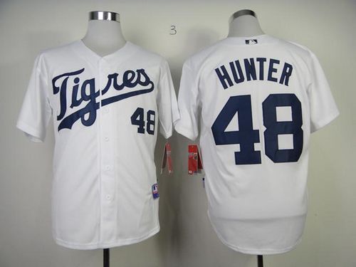 Detroit Tigers #48 Torii Hunter White Los Tigres Stitched MLB Jersey