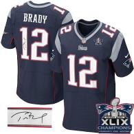 Nike New England Patriots -12 Tom Brady Navy Blue Team Color Super Bowl XLIX Champions Patch Mens St