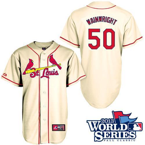 St Louis Cardinals #50 Adam Wainwright Cream Cool Base 2013 World Series Patch Stitched MLB Jersey