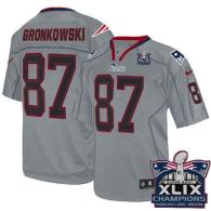 Nike New England Patriots -87 Rob Gronkowski Lights Out Grey Super Bowl XLIX Champions Patch Mens St