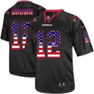 Nike Cardinals -12 John Brown Black Men's Stitched NFL Elite USA Flag Fashion Jersey