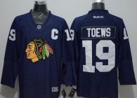 Chicago Blackhawks -19 Jonathan Toews Navy Blue Denim Stitched NHL Jersey