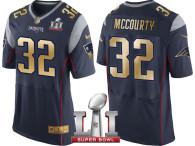 NEW ENGLAND PATRIOTS -32 DEVIN MCCOURTY NAVY SUPER BOWL LI CHAMPIONS GOLD ELITE JERSEY