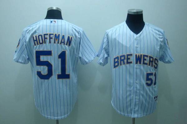 Milwaukee Brewers -51 Trevor Hoffman Stitched White Blue Strip MLB Jersey