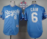 Kansas City Royals -6 Lorenzo Cain Light Blue 1985 Turn Back The Clock W 2015 World Series Patch Sti