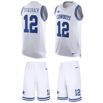 Cowboys -12 Roger Staubach White Stitched NFL Limited Tank Top Suit Jersey
