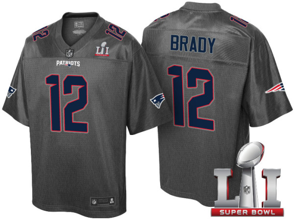 NEW ENGLAND PATRIOTS -12 TOM BRADY GRAY SUPER BOWL LI STRONGHOLD FASHION JERSEY