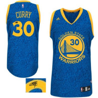 Autographed NBA Golden State Warriors -30 Stephen Curry Blue Crazy Light Stitched Jersey