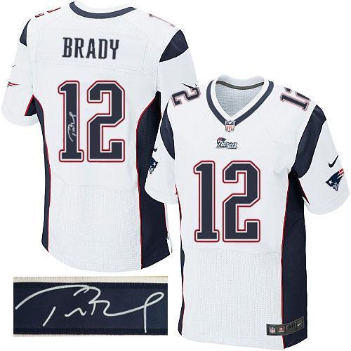Nike New England Patriots -12 Tom Brady White Mens Stitched NFL Elite Autographed Jersey