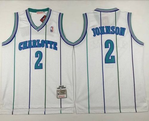 Mitchell And Ness Charlotte Hornets -2 Larry Johnson White Throwback Stitched NBA Jersey