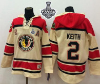 Chicago Blackhawks -2 Duncan Keith Cream Sawyer Hooded Sweatshirt 2015 Stanley Cup Stitched NHL Jers