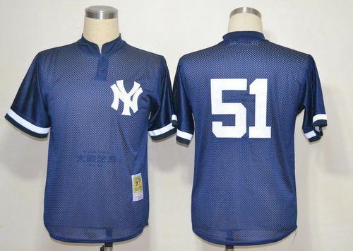 Mitchell And Ness 1995 New York Yankees -51 Bernie Williams Blue Throwback Stitched MLB Jersey