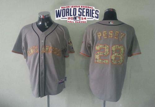 San Francisco Giants #28 Buster Posey Grey USMC Cool Base W 2014 World Series Patch Stitched MLB Jer