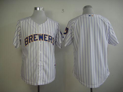 Milwaukee Brewers Blank White blue strip Stitched MLB Jersey