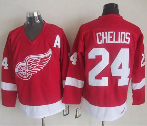 Detroit Red Wings -24 Chris Chelios Red CCM Throwback Stitched NHL Jersey