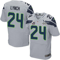Seattle Seahawks Super Bowl XLVIII #24 C Patch Men's Marshawn Lynch Elite Alternate Grey Jersey