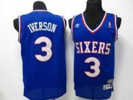 Philadelphia 76ers -3 Allen Iverson Blue Throwback Stitched NBA Jersey