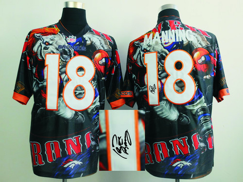 Nike Denver Broncos #18 Peyton Manning Team Color NFL Elite Fanatical Version Autographed Jersey