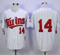 Mitchell And Ness 1991 Minnesota Twins -14 Kent Hrbek White Blue Strip Throwback Stitched MLB Jersey