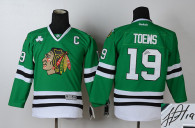 Autographed Chicago Blackhawks -19 Jonathan Toews Green Stitched NHL Jersey