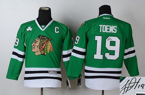 Autographed Chicago Blackhawks -19 Jonathan Toews Green Stitched NHL Jersey