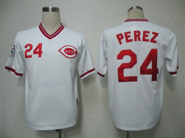 Mitchell and Ness Cincinnati Reds -24 Tony Perez White Throwback Stitched MLB Jersey