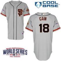 San Francisco Giants #18 Matt Cain Grey Cool Base Road 2 W 2014 World Series Patch Stitched MLB Jers