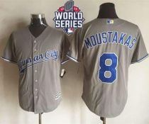 Kansas City Royals -8 Mike Moustakas New Grey Cool Base W 2015 World Series Patch Stitched MLB Jerse Kansas City Royals -8 Mike Moustakas New Grey Cool Base W 2015 World Series Patch Stitched MLB Jerse