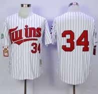 Mitchell And Ness Minnesota Twins -34 Kirby Puckett White Blue Strip  Throwback Stitched MLB Jersey