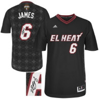 Autographed 2014 Latin Nights Miami Heat -6 LeBron James Noches Enebea Swingman Black Jersey