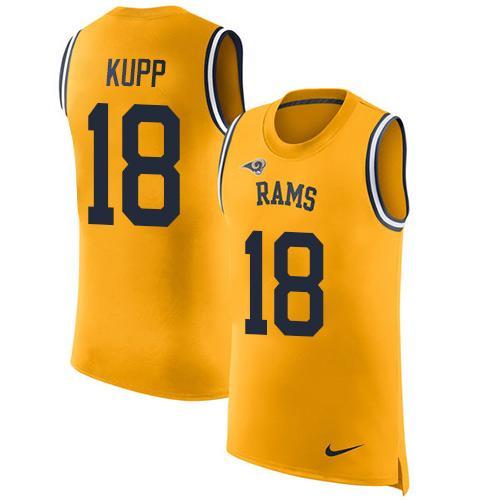 Nike Rams -18 Cooper Kupp Gold Stitched NFL Limited Rush Tank Top Jersey