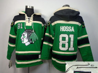 Autographed Chicago Blackhawks -81 Marian Hossa Green Sawyer Hooded Sweatshirt Stitched NHL Jersey