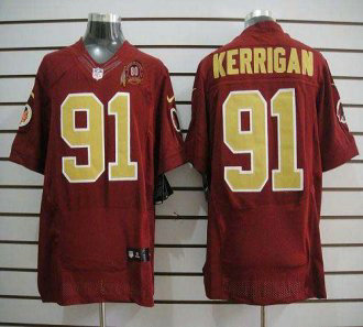 Nike Redskins -91 Ryan Kerrigan Red(Gold Number) 80TH Patch Stitched NFL Elite Jersey