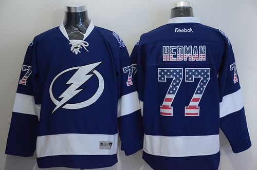 Tampa Bay Lightning -77 Victor Hedman Blue USA Flag Fashion Stitched NHL Jersey