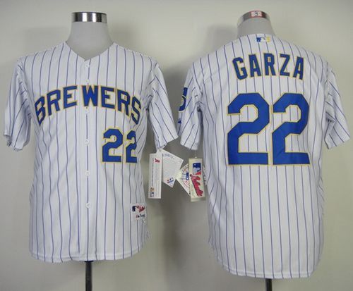 Milwaukee Brewers -22 Matt Garza White blue strip Stitched MLB Jersey