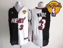Miami Heat -3 Dwyane Wade Black White Split Fashion Finals Patch Stitched NBA Jersey Miami Heat -3 Dwyane Wade Black White Split Fashion Finals Patch Stitched NBA Jersey