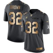 Nike Browns -32 Jim Brown Black Stitched NFL Limited Gold Salute To Service Jersey Nike Browns -32 Jim Brown Black Stitched NFL Limited Gold Salute To Service Jersey