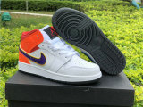 Authentic Air Jordan 1 Mid GS White/Court Purple-Spirit Teal