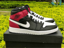 Authentic Air Jordan 1 Mid Black/White-Noble Red Noir
