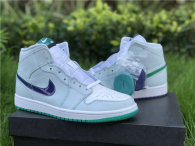 Authentic Air Jordan 1 Mid White/Green-Purple-Blanc