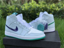 Authentic Air Jordan 1 Mid White/Green-Purple-Blanc