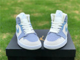 Authentic Air Jordan 1 Mid Bone/Light Grey/Blue