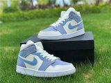 Authentic Air Jordan 1 Mid Bone/Light Grey/Blue